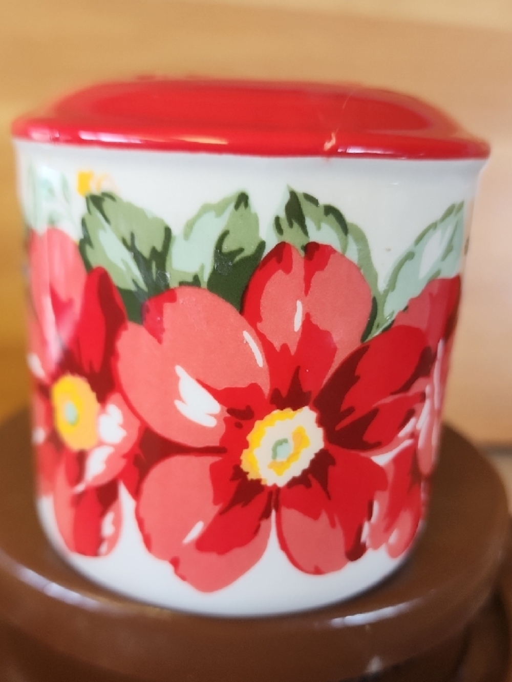 The Pioneer Woman, Ceramic Red Floral and Teal Pattern Salt & Pepper Shakers. - Picture 12 of 13